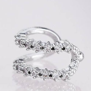 Ear Cuff Double Band Womens Silver Cubic Zirconia Jewelry Accessories Earring